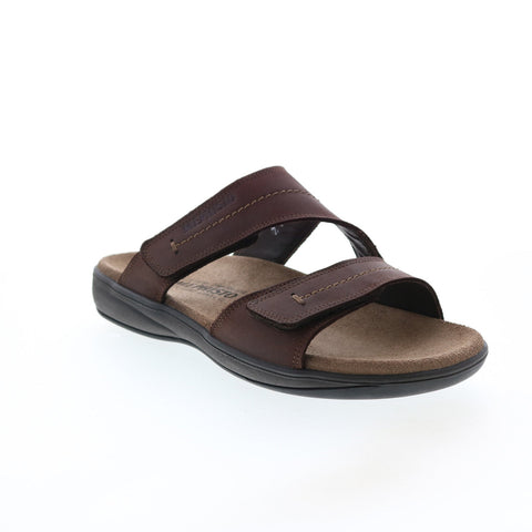 Mephisto Stan Mens Brown Leather Strap Slides Sandals Shoes