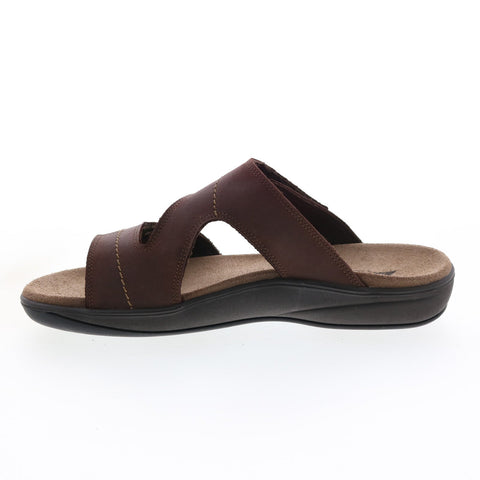 Mephisto Stan Mens Brown Leather Strap Slides Sandals Shoes