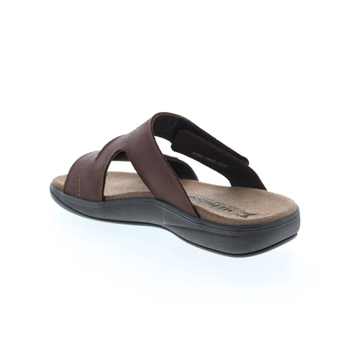 Mephisto Stan Mens Brown Leather Strap Slides Sandals Shoes