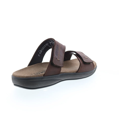 Mephisto Stan Mens Brown Leather Strap Slides Sandals Shoes