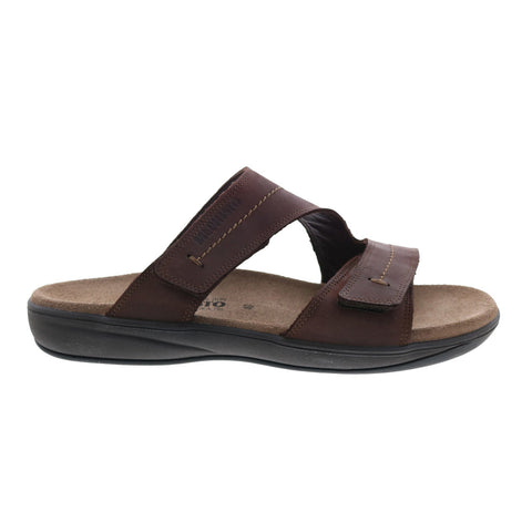 Mephisto Stan Mens Brown Leather Strap Slides Sandals Shoes