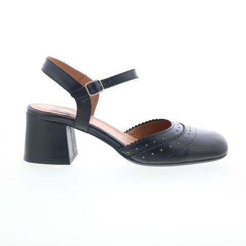 Miz Mooz Storrs Womens Black Leather Hook & Loop Heeled Sandals Shoes