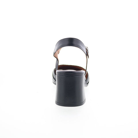 Miz Mooz Storrs Womens Black Leather Hook & Loop Heeled Sandals Shoes