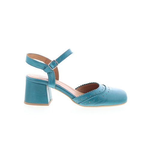MIz Mooz Storrs Womens Blue Leather Hook & Loop Pumps Heels Shoes