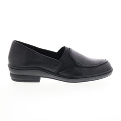 David Tate Stretchy Womens Black Leather Slip On Loafer Flats Shoes