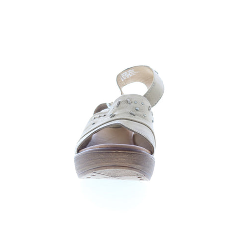 Miz Mooz Striking Womens Beige Leather Hook & Loop Wedges Sandals Shoes