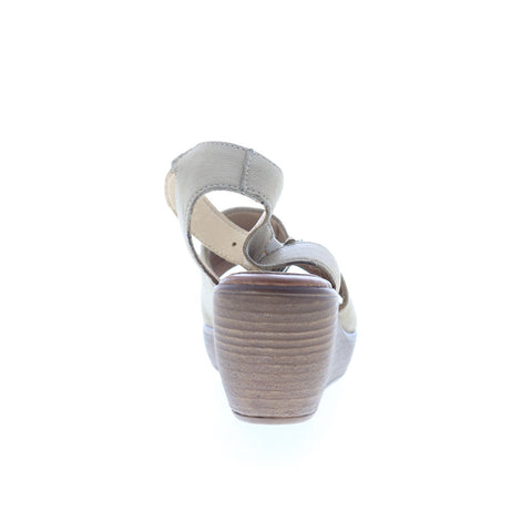 Miz Mooz Striking Womens Beige Leather Hook & Loop Wedges Sandals Shoes