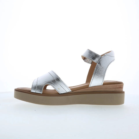 Miz Mooz Stunner Womens Silver Leather Strap Sandals Shoes