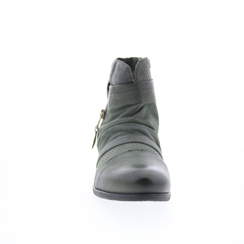Miz Mooz Sunny-QVC Womens Green Leather Zipper Ankle & Booties Boots