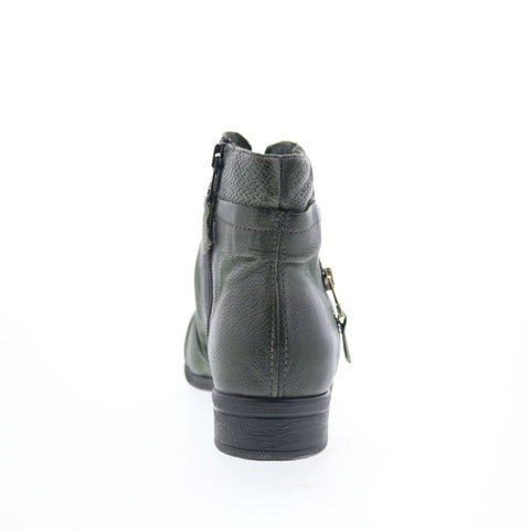 Miz Mooz Sunny-QVC Womens Green Leather Zipper Ankle & Booties Boots
