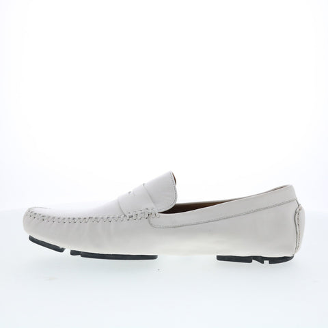 Robert Zur Sven True Glove Mens White Leather Loafers & Slip Ons Moccasin Shoes