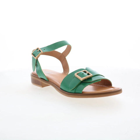 Miz Mooz Symone Womens Green Leather Hook & Loop Strap Sandals Shoes