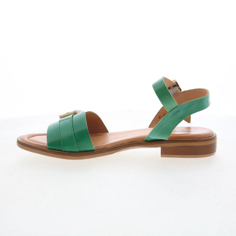 Miz Mooz Symone Womens Green Leather Hook & Loop Strap Sandals Shoes
