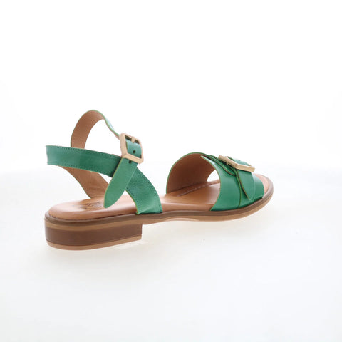 Miz Mooz Symone Womens Green Leather Hook & Loop Strap Sandals Shoes
