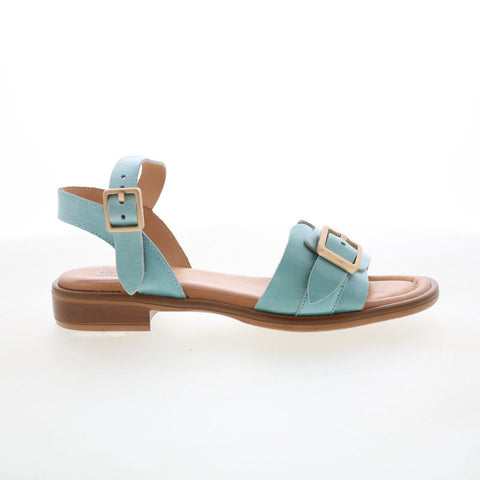 Miz Mooz Symone Womens Blue Leather Hook & Loop Strap Sandals Shoes