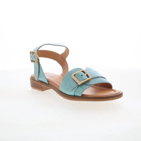 Miz Mooz Symone Womens Blue Leather Hook & Loop Strap Sandals Shoes