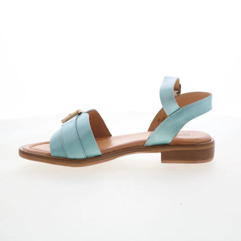Miz Mooz Symone Womens Blue Leather Hook & Loop Strap Sandals Shoes