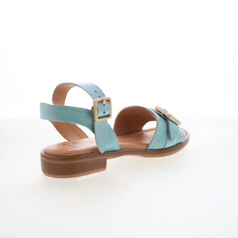 Miz Mooz Symone Womens Blue Leather Hook & Loop Strap Sandals Shoes