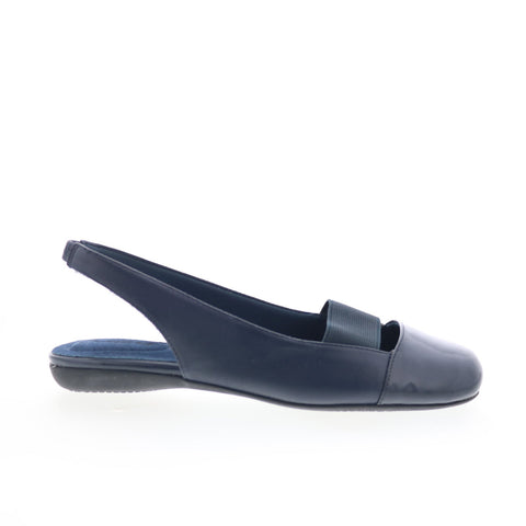 Trotters Sarina T1570-460 Womens Blue Leather Slip On Slingback Flats Shoes