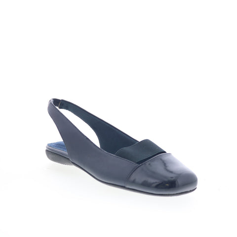 Trotters Sarina T1570-460 Womens Blue Leather Slip On Slingback Flats Shoes
