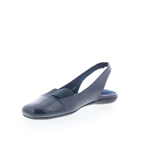 Trotters Sarina T1570-460 Womens Blue Leather Slip On Slingback Flats Shoes