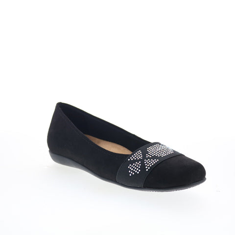 Trotters Samantha T1812-069 Womens Black Nubuck Slip On Ballet Flats Shoes