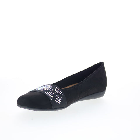 Trotters Samantha T1812-069 Womens Black Nubuck Slip On Ballet Flats Shoes