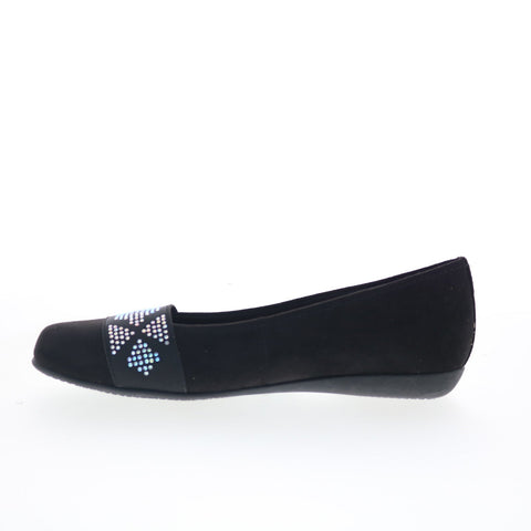 Trotters Samantha T1812-069 Womens Black Nubuck Slip On Ballet Flats Shoes