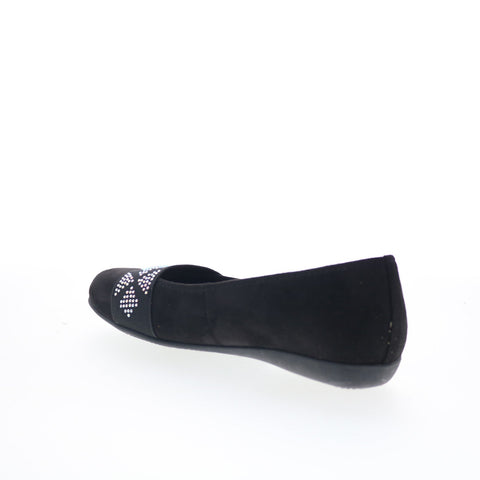 Trotters Samantha T1812-069 Womens Black Nubuck Slip On Ballet Flats Shoes