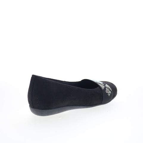 Trotters Samantha T1812-069 Womens Black Nubuck Slip On Ballet Flats Shoes