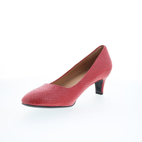 Trotters Fab T1905-600 Womens Red Narrow Leather Slip On Pumps Heels Shoes
