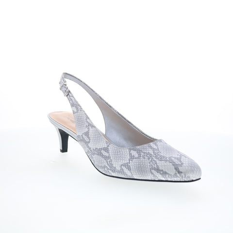 Trotters Keely T1907-063 Womens Gray Leather Slingback Heels Shoes