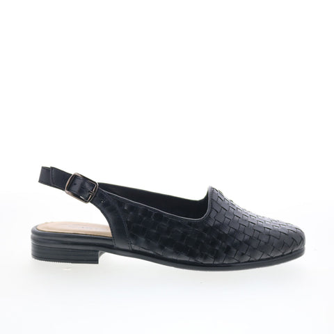 Trotters Lena T2009-001 Womens Black Leather Slingback Flats Shoes