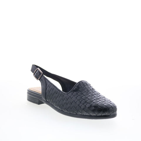 Trotters Lena T2009-001 Womens Black Leather Slingback Flats Shoes