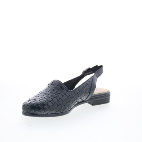 Trotters Lena T2009-001 Womens Black Leather Slingback Flats Shoes