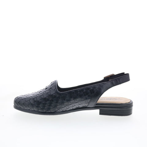 Trotters Lena T2009-001 Womens Black Leather Slingback Flats Shoes