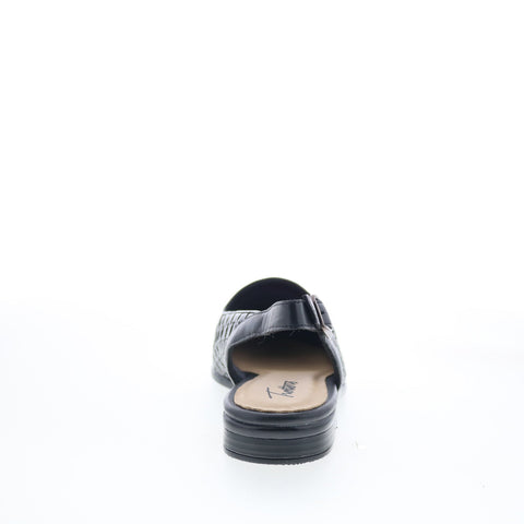 Trotters Lena T2009-001 Womens Black Leather Slingback Flats Shoes
