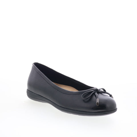 Trotters Dellis T2054-001 Womens Black Leather Slip On Ballet Flats Shoes