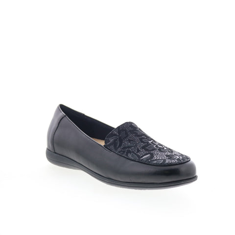 Trotters Deanna T2055-061 Womens Black Leather Slip On Loafer Flats Shoes