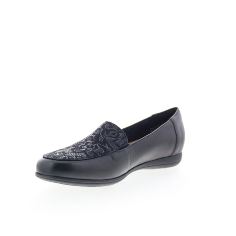 Trotters Deanna T2055-061 Womens Black Leather Slip On Loafer Flats Shoes