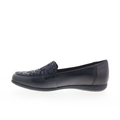 Trotters Deanna T2055-061 Womens Black Leather Slip On Loafer Flats Shoes