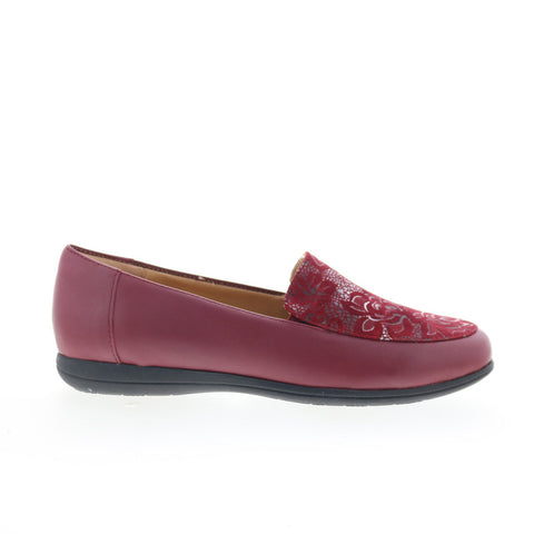 Trotters Deanna T2055-644 Womens Red Leather Slip On Loafer Flats Shoes