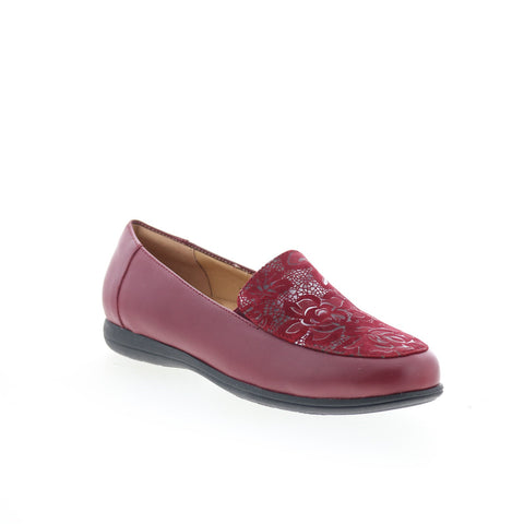 Trotters Deanna T2055-644 Womens Red Leather Slip On Loafer Flats Shoes