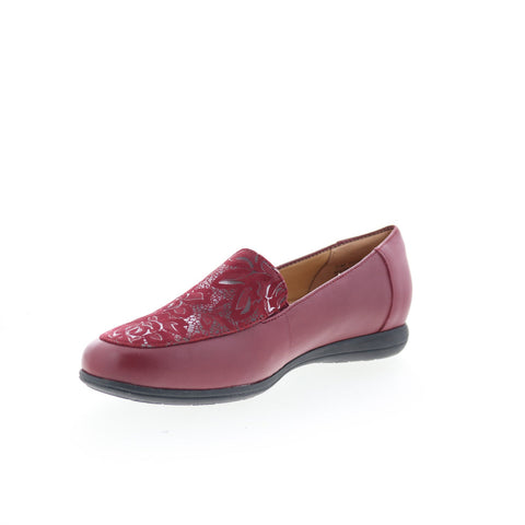 Trotters Deanna T2055-644 Womens Red Leather Slip On Loafer Flats Shoes