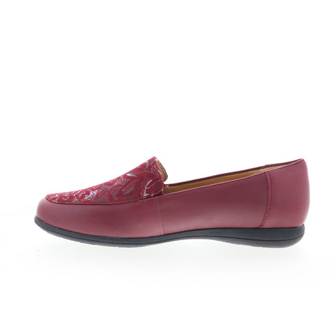 Trotters Deanna T2055-644 Womens Red Leather Slip On Loafer Flats Shoes