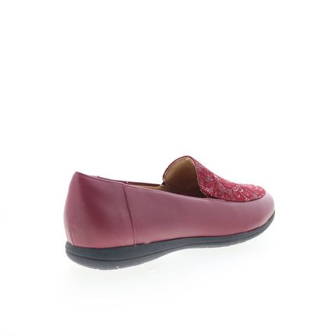 Trotters Deanna T2055-644 Womens Red Leather Slip On Loafer Flats Shoes