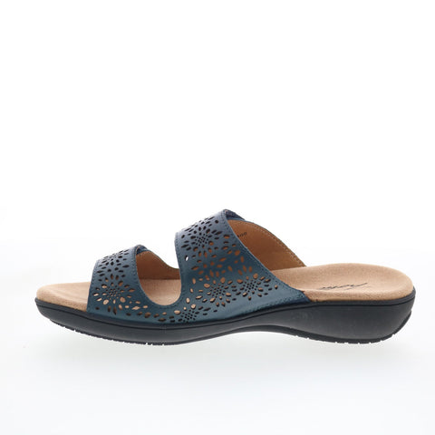 Trotters Ruthie T2113-400 Womens Blue Leather Slip On Slides Sandals Shoes