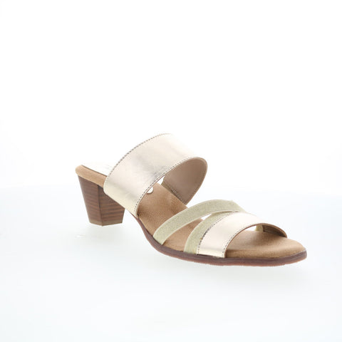 Trotters Maxine T2207-719 Womens Gold Leather Slip On Heeled Sandals Shoes