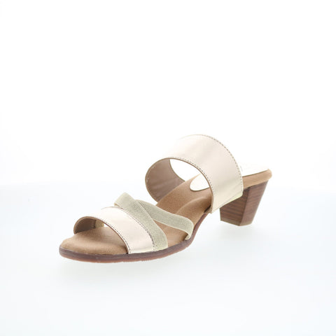 Trotters Maxine T2207-719 Womens Gold Leather Slip On Heeled Sandals Shoes