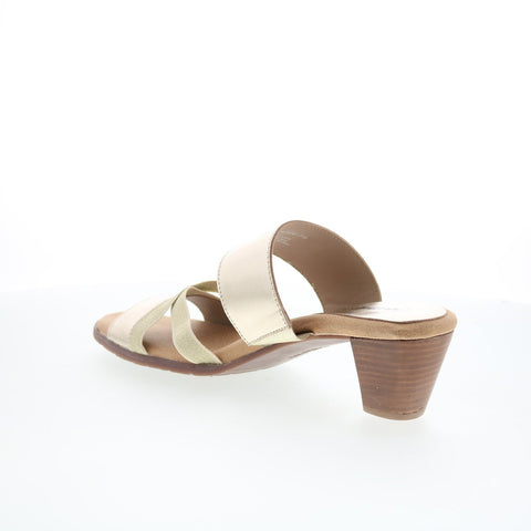 Trotters Maxine T2207-719 Womens Gold Leather Slip On Heeled Sandals Shoes